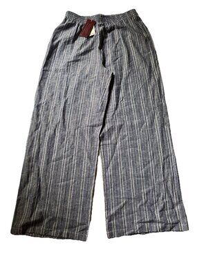 Linda Anderson Wide Leg Stripe Pants Blue & Gold  Small Linen Blend NWT Beach